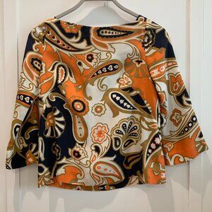 Vintage 100% silk J. Crew paisley boatneck blouse XS/0